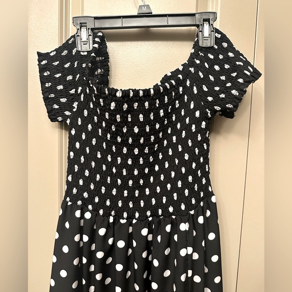 Black with white polka dot off-the-shoulder dress - Picture 2 of 3